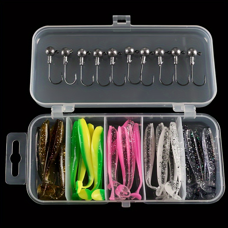 Conjunto de 35 iscas de pesca com isca macia com gancho de chumbo, equipamento de pesca de plástico macio, equipamento de pesca, conjunto de isca macia de pesca