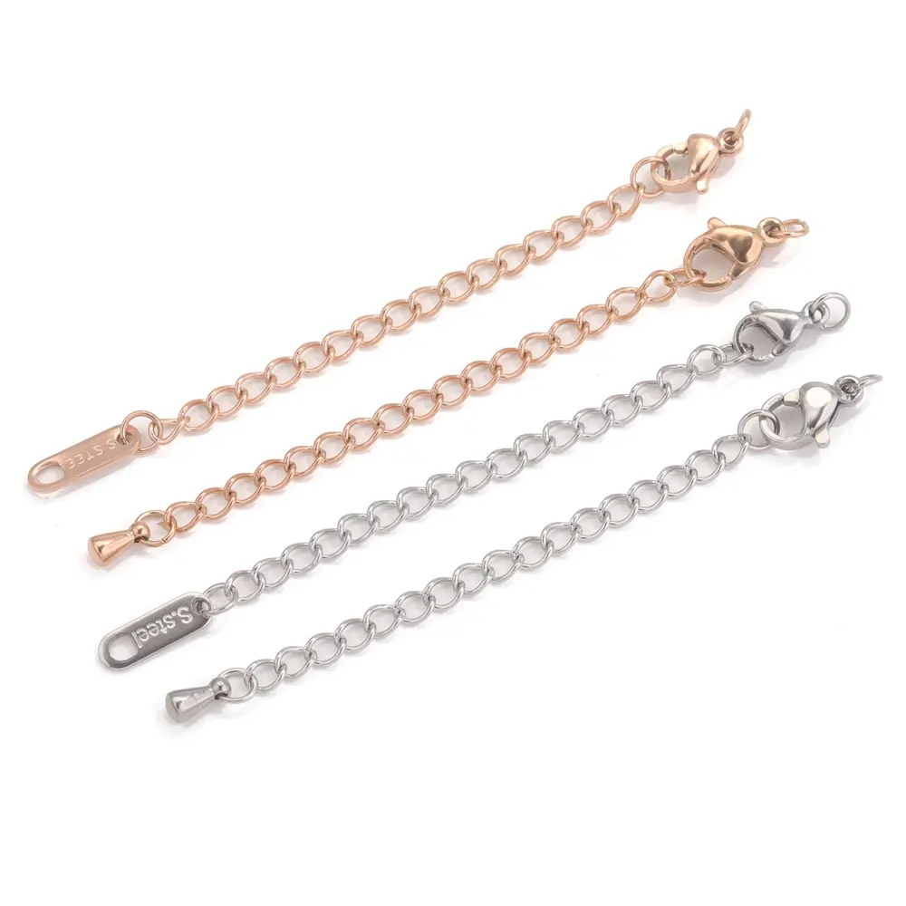 10 Uds. De cadenas de cola extendidas de extensión de acero inoxidable con cierres de langosta para pulsera, collar, suministros de joyería DIY
