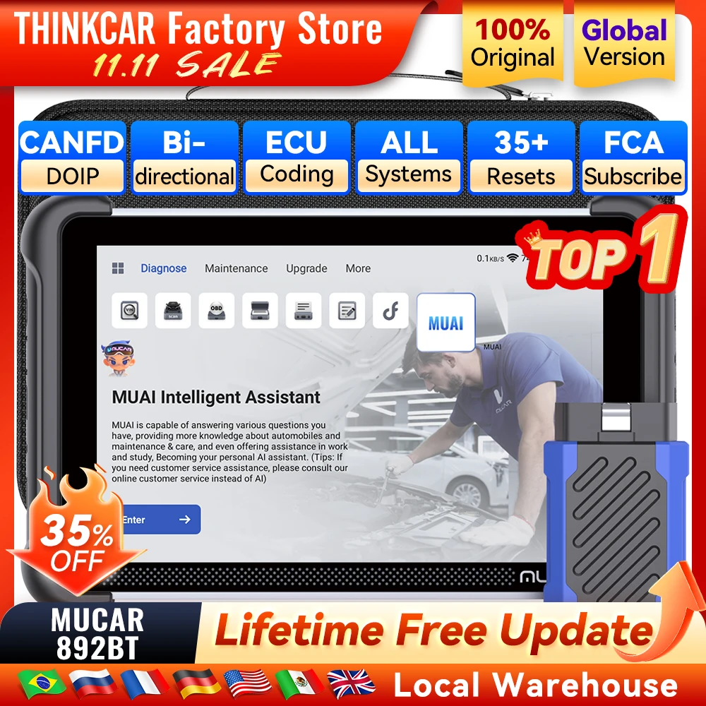 Автомобильный инструмент MUCAR 892BT AI Assist, двунаправленный сканер Obd2, кодирование ЭБУ, автомобильный диагностический инструмент CANFD DOIP 35, полная система сброса