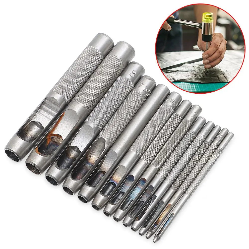 เครื่องเจาะรูหนังทรงกลมทำจากเหล็กคาร์บอนเครื่องมือเจาะ DIY สำหรับตัดเข็มขัดเครื่องเจาะสายนาฬิกายาง