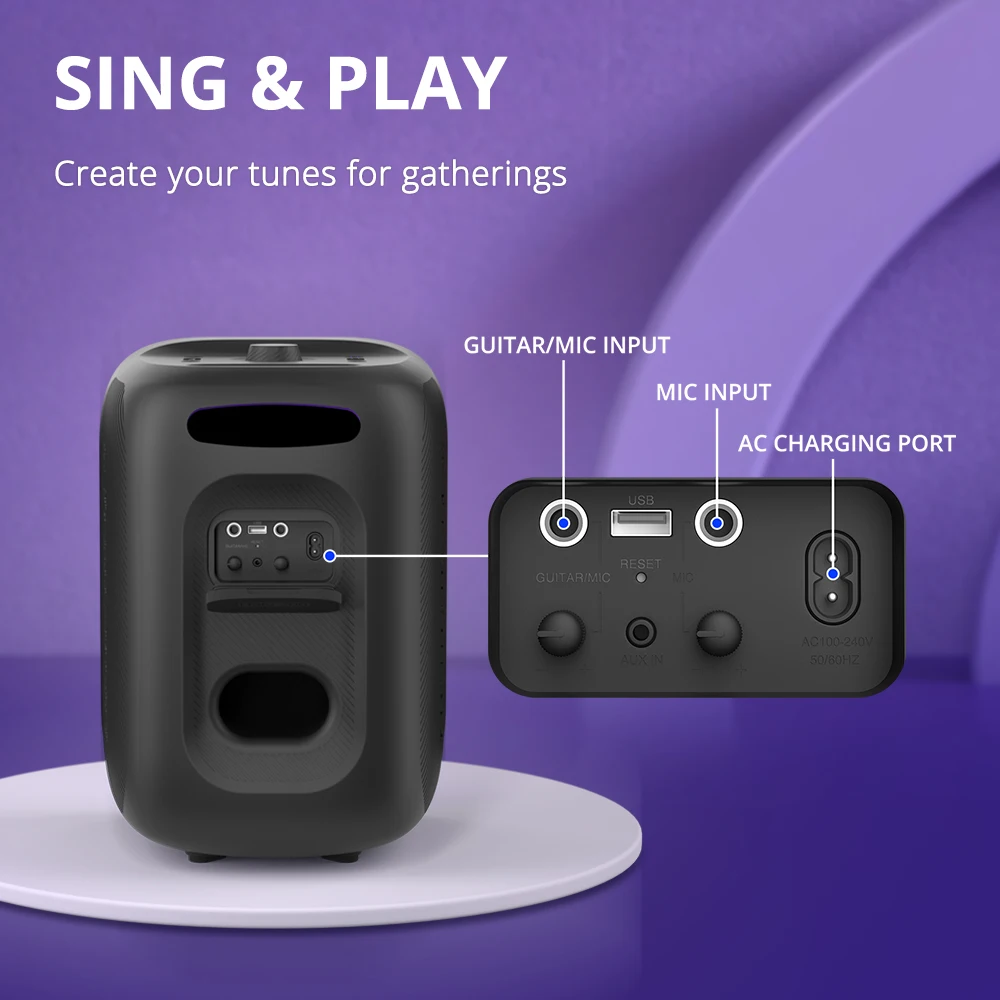 Динамик Tronsmart Halo 200 Bluetooth-динамик с 3-сторонней звуковой системой, 120 Вт, встроенным/проводнимым микрофоном, гитарным входом, управлением через приложение
