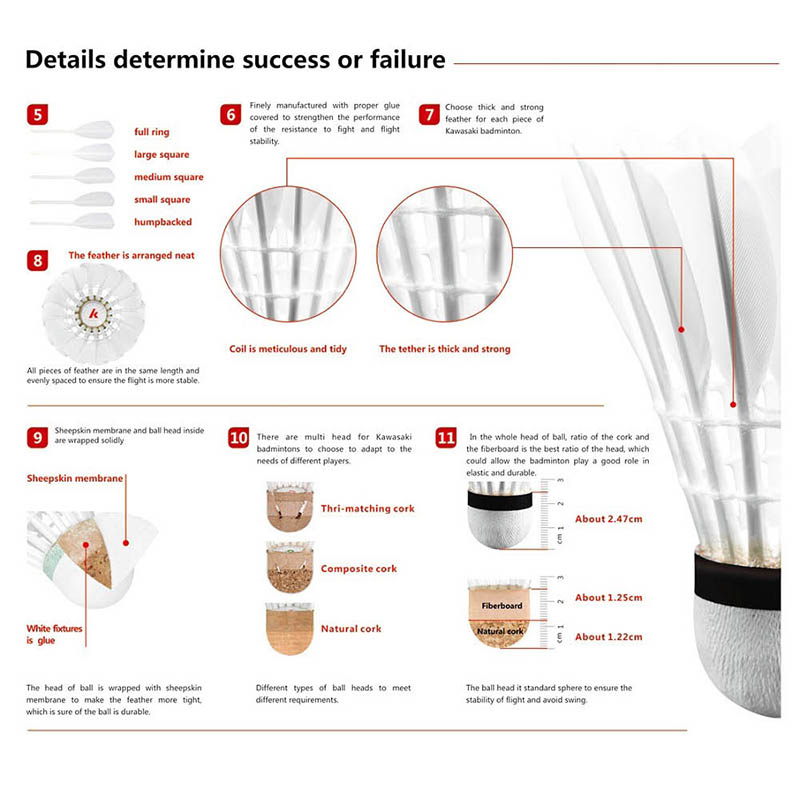 คาวาซากิลูกขนไก่ King Kong Series รถรับส่งแบดมินตัน K200/K500/K700 3IN1 ทนทาน Goose & Duck Feather ลูกแบดมินตัน