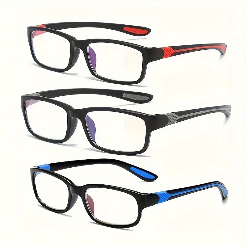 3 pares de gafas de lectura deportivas unisex, montura rectangular, antiluz azul, cómodas gafas de lectura para personas mayores
