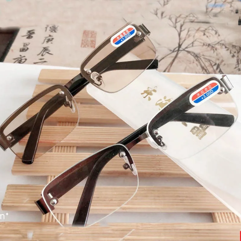 男性用ハーフフレーム老眼鏡,天然オリジナルストーン,高品質,2.0
