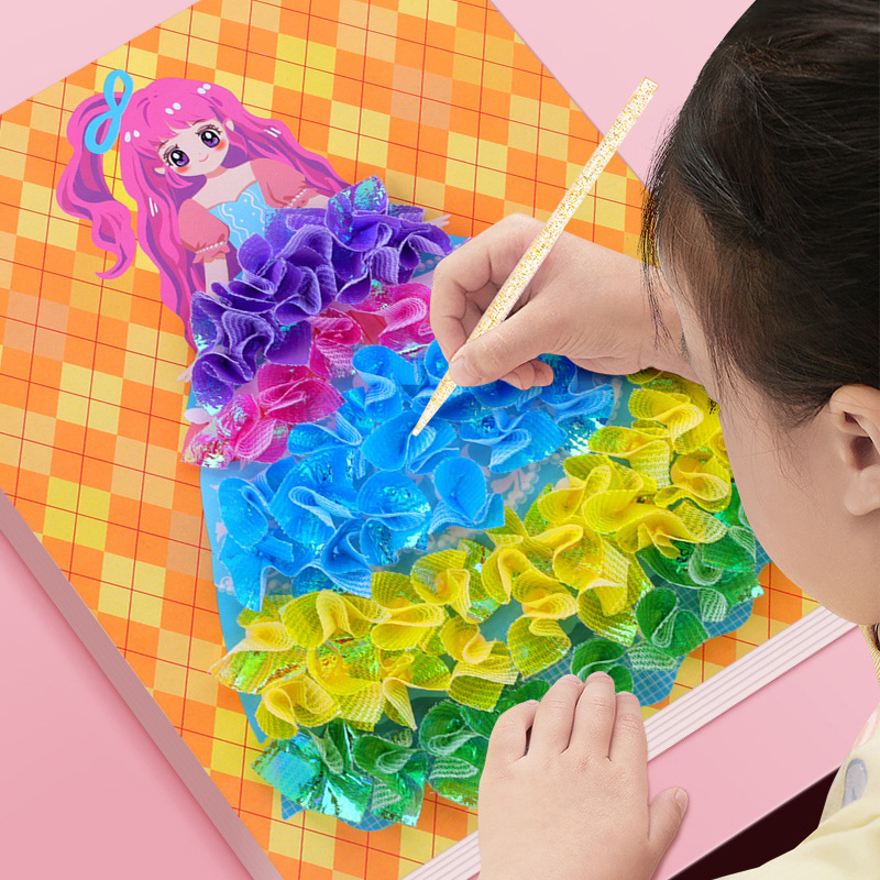 Kit de pintura de tecido infantil puzzle DIY kit de pintura de perfurações princesa pôster brinquedos artesanais presentes de aniversário para meninas, 1 conjunto