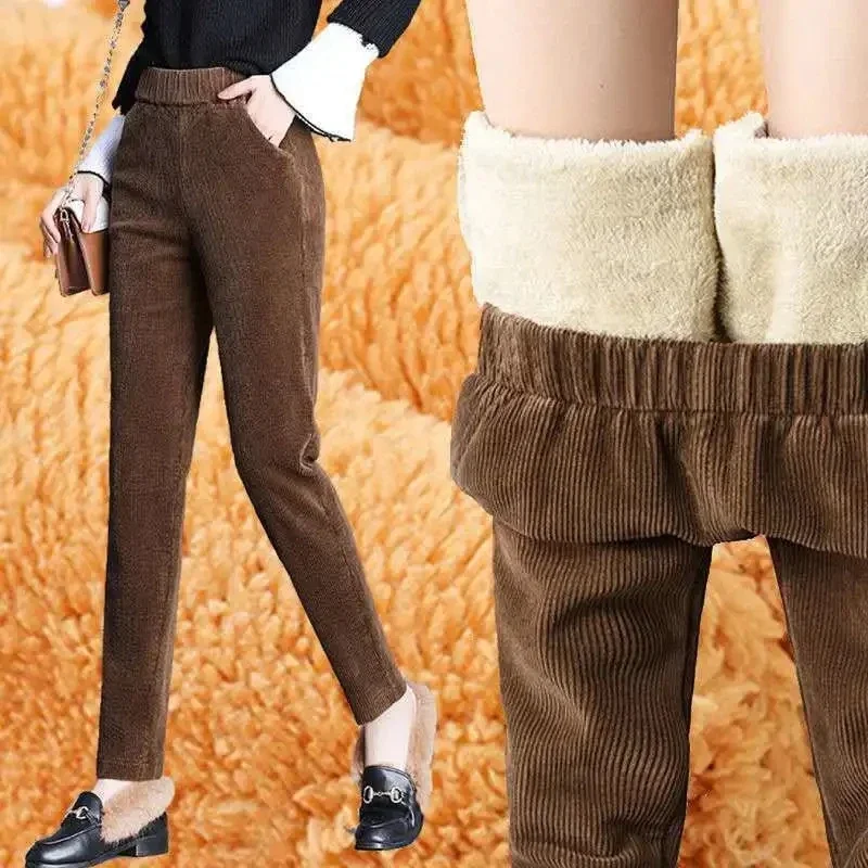 Frauen Cord Warme Hosen Dicke Plüsch Casual Hosen Herbst Winter Leggings Hohe Taille Harem Hosen Hosen