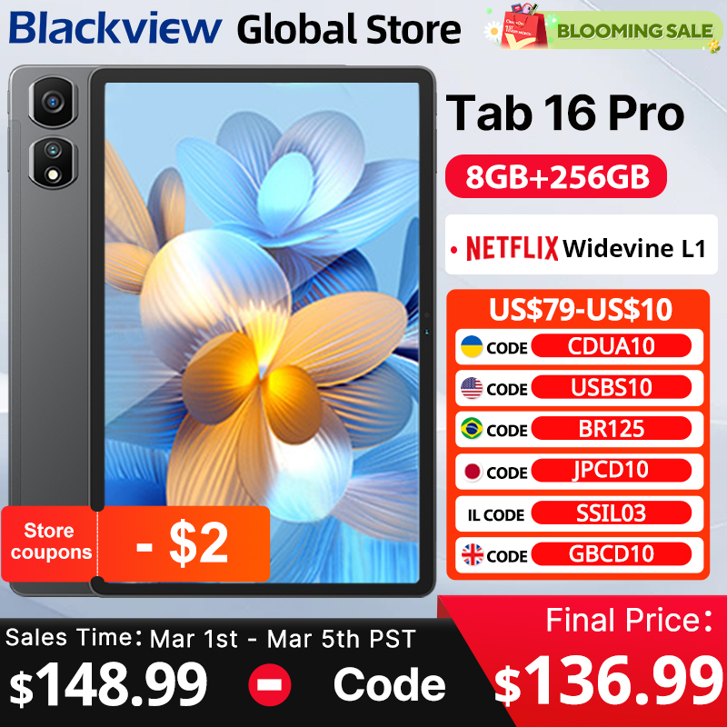 【Estreia mundial】2024 Blackview Tab 16 Pro Tablet 8 GB + 256 GB 11'' FHD + Display Android 14 Widevine L1 7700 mAh Bateria Pad