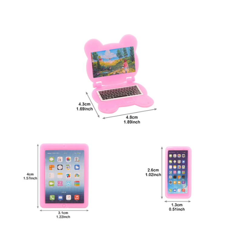 3 ピース/セットドールハウスミニアイテム人形アクセサリーかわいいかわいいコンピュータ IPad 電話セットミニチュア面白いリアルなおもちゃ