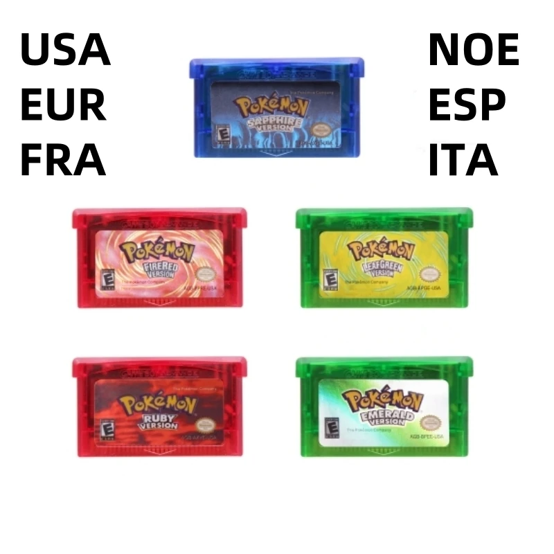 Игровая карта GBA, 32-битный картридж для игровой консоли Pokemon Fire Red Emerald Leaf, зеленый рубиновый сапфир, блестящая этикетка для DS/NDS/GB