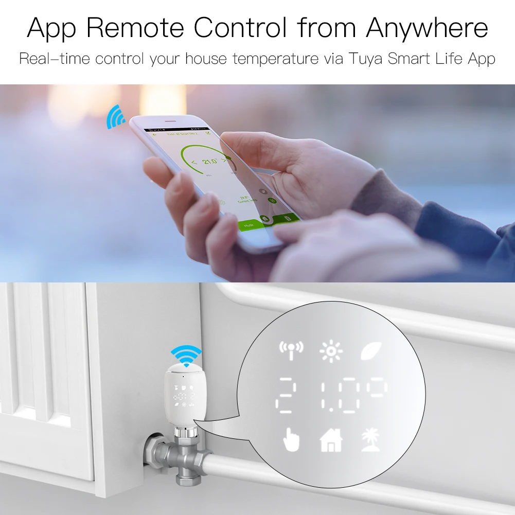 Tuya ZigBee3.0 TRV สมาร์ทหม้อน้ํา Actuator โปรแกรมเทอร์โมวาล์วอุณหภูมิ 2MQTT Alexa Google Voive
