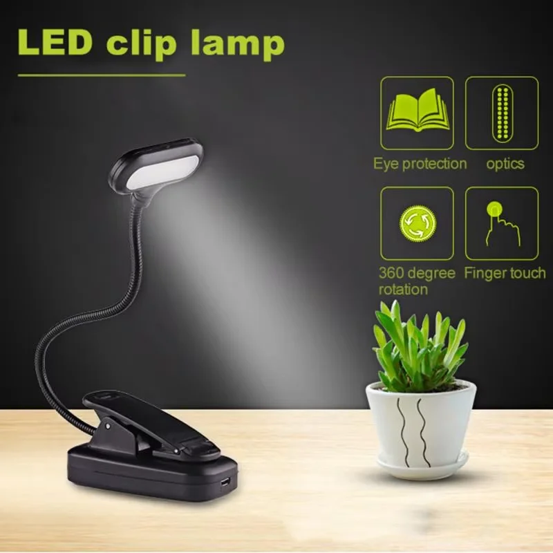 Mini lampada da lettura portatile a LED per protezione degli occhi Lampada da lettura flessibile con batteria regolabile Lampada da scrivania per apprendimento Luce notturna con clip facile