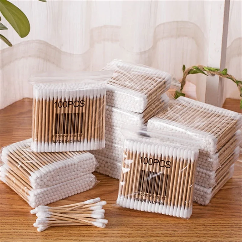 100/200/1000pcs Double Ended Cotton Swab Ear Remover Wooden Stick Makeup Remover Beauty Stick Makeup Remover Ear Remover ﻿
