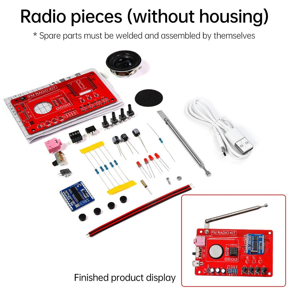 Versión fácil RDA5807 kit electrónico de radio FM frecuencia ajustable 87-108MHZ pantalla digital DIY proyecto de soldadura práctica soldadura