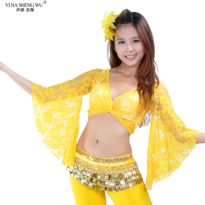Bauchtanz Spitze Schmetterling Sleeve Bluse Dance Praxis Schal Spitze-up Spitze Erwachsenen frauen Trompete Hülse Square Dance bluse