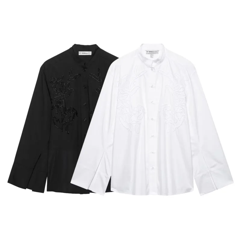 Hipseam camisa bordada feminina primavera casual simples camisas femininas elegante manga longa camisas e blusas chiques