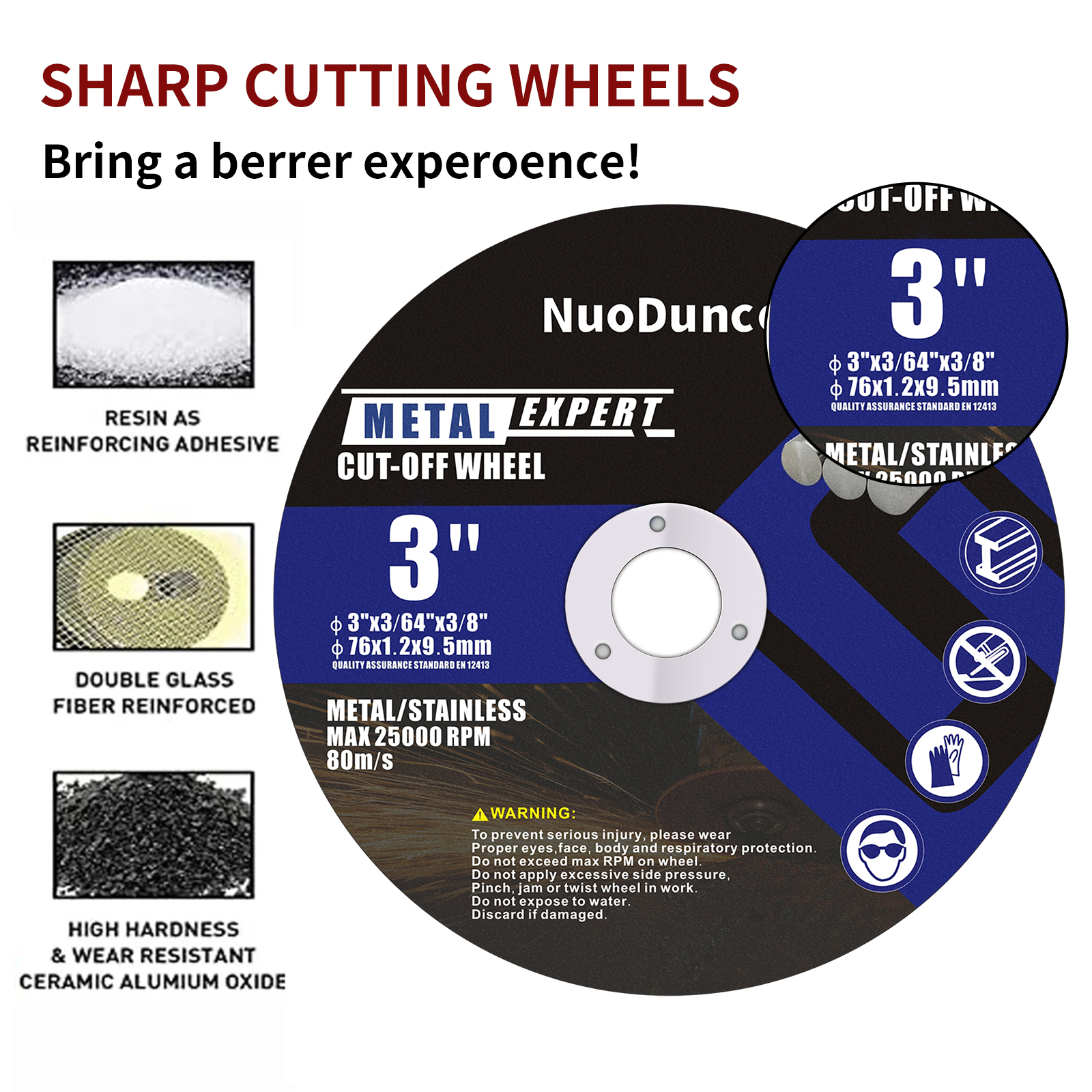 Disco de corte de Metal de 76mm para amoladora angular, rueda de corte de orificio de 9,5mm, hoja de sierra de lijado de acero inoxidable para Metal