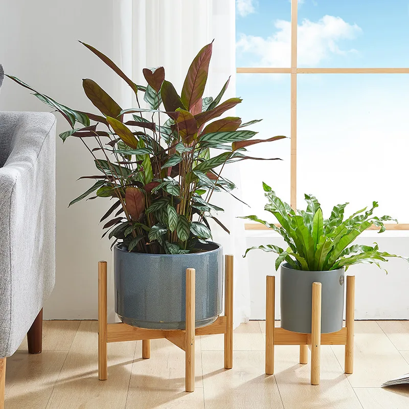 De madeira Cruz De Quatro Pés Carrinho De Flor, Forte, Durável, Livre, Bandeja De Bonsai, Pote, Exibição De Bambu, Prateleira, Titular, Decoração De Plantas, Casa