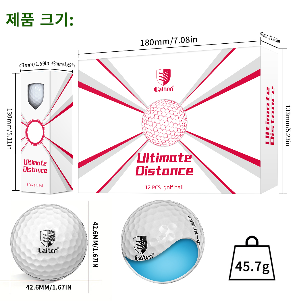 Caiton-초장거리 골프 공, 더블 코어, 공기 역학 디자인, 비행 40 야드 증가, 12 개, 6 개, 3 개 선택