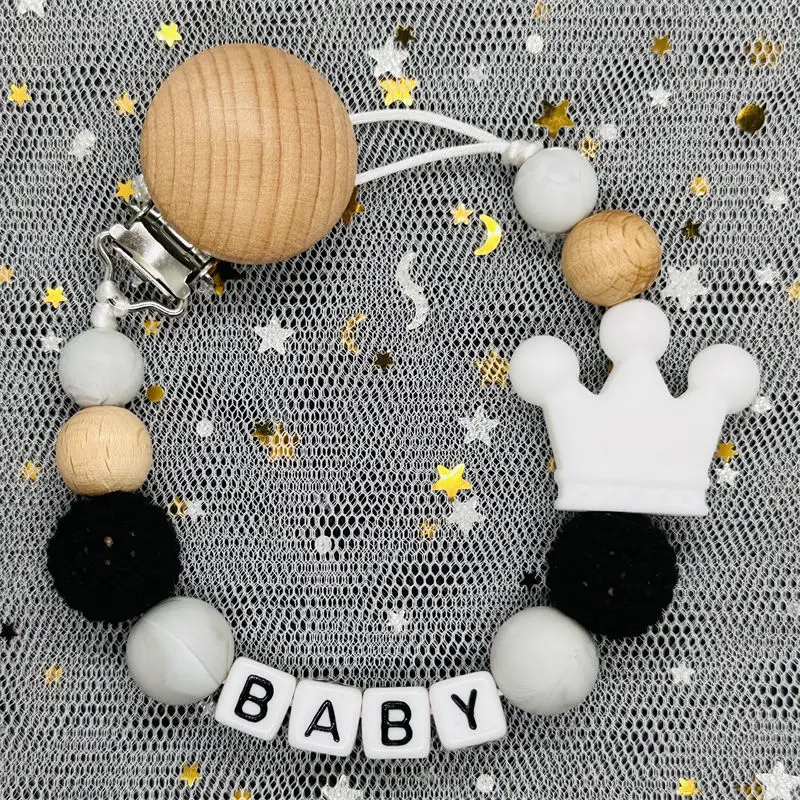 Clips para chupete de bebé con nombre personalizado, cadenas con cuentas de silicona, juguetes mordedores, soporte de nombre personalizado, cadena de chupete con nombre en inglés, regalo