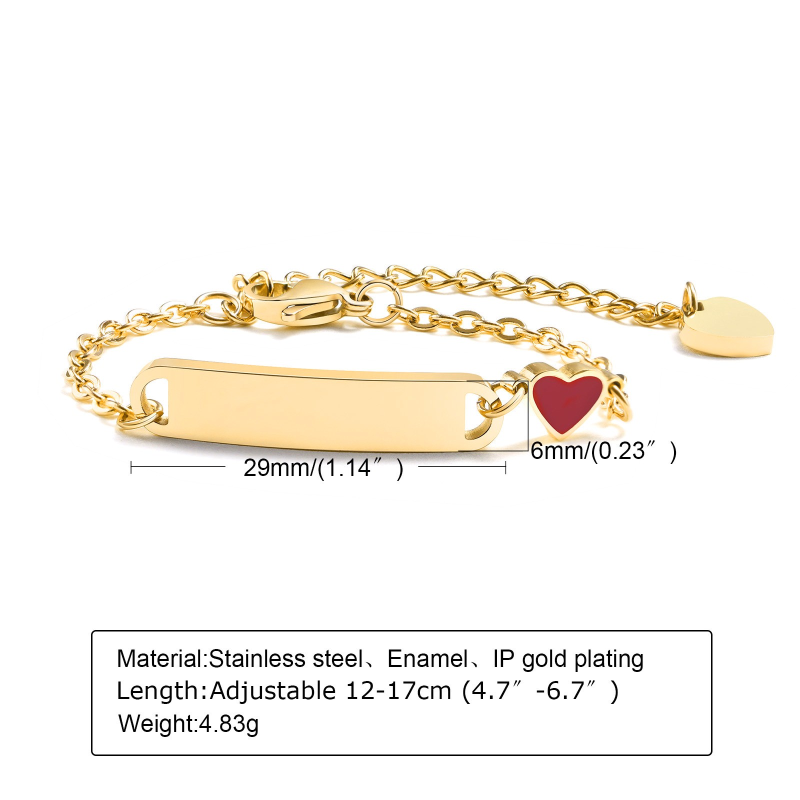 Pulsera de corazón personalizada para niño y niña pequeña, brazalete con nombre de identificación grabable, cadena de acero inoxidable personalizada, regalo de cumpleaños