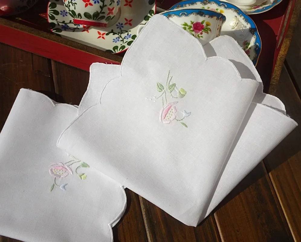 Lot de Mouchoirs en Coton Vintage Anglais, Accessoire de Littérature à la Main, Matière Minérale, Environ 35cm, 4 Pièces