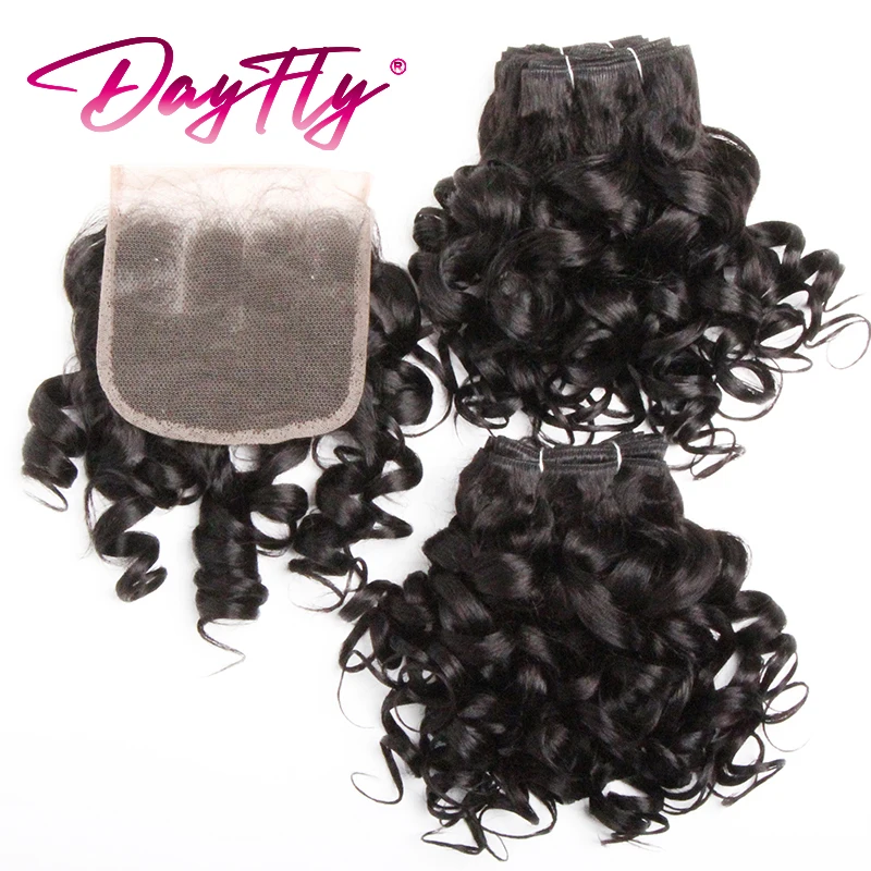 Cabelo brasileiro tecelagem com fecho, pacotes curtos de cabelo humano, Ombre Bouncy Curly Bundles, 4x4, 6 + 1/Lot