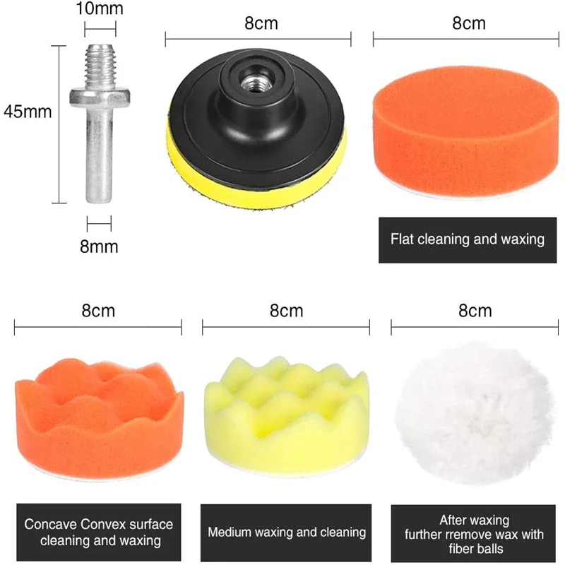 รถขัดฟองน้ํา Pads Kit โฟม Pad บัฟเฟอร์ชุดเครื่องขัด WAX Pads สําหรับ Auto รถจักรยานยนต์ยานยนต์รถขจัดรอยขีดข่วน