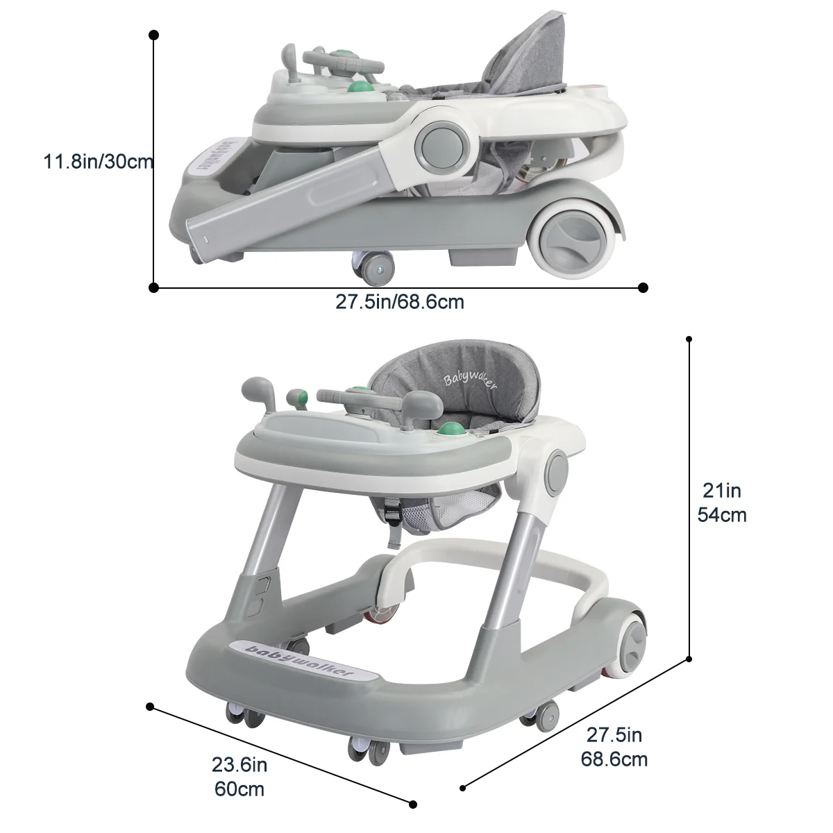 UBRAVOO 2in1 Toddler Push Baby Walker, with Removable Feeding Tray and Music Tray, Foldable Activity Walker for 6-18 Months