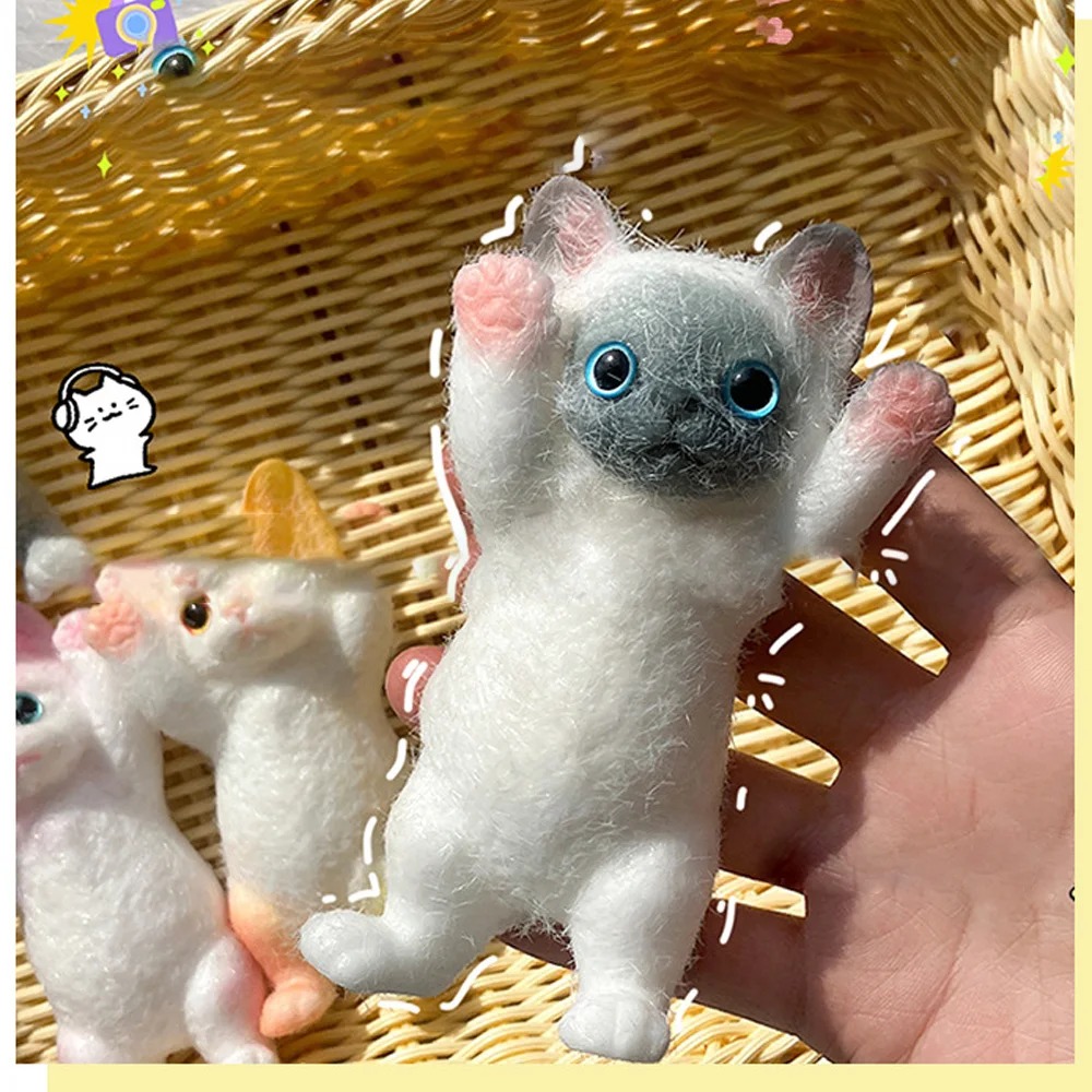 Squishy Cute Beflockung Cat Stress Relief Toy, Extra großes sensorisches Zappelspielzeug für Kinder Erwachsene Angst Entspannung, Squeeze Gift