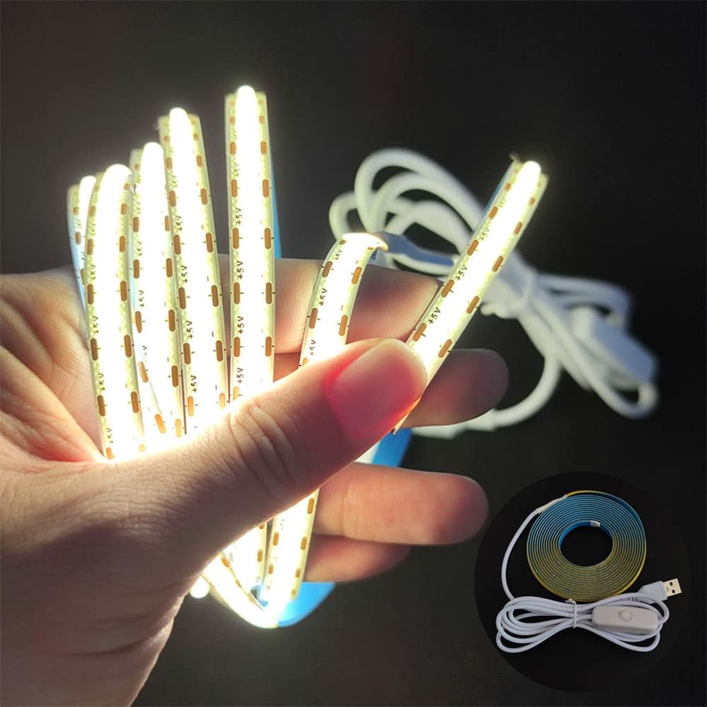 USB LED Strip Lights 5V 320LEDs/M Warm White COB LED Strip Flexible Lamp Tape DIY TV Mirror Backlight Kitchen Room Lighting