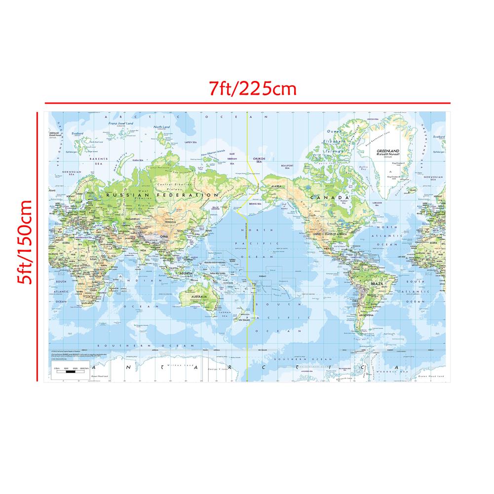 De Wereldkaart 150X225Cm Opvouwbare Niet-Geweven Waterdichte Topografische Kaart Voor Kantoorschooldecorartikelen
