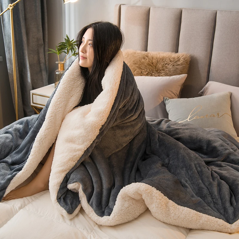 Manta de lana para mantener el calor, mantas de cama de invierno, funda nórdica Queen de doble cara, funda de cama doble para acampar, colcha en la cama