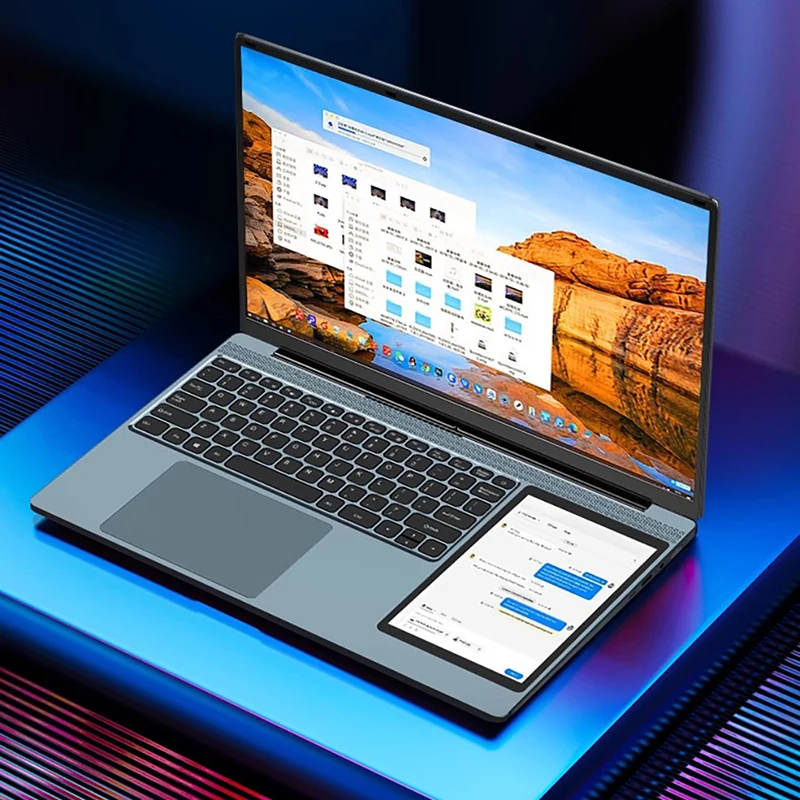 Laptop Dual Screen Intel N100 Backlit Toetsenbord 32Gb Ram 2Tb Ssd Vingerafdruk Unlock 180 ° Fold Hd Camera Business Ddr4 Computer