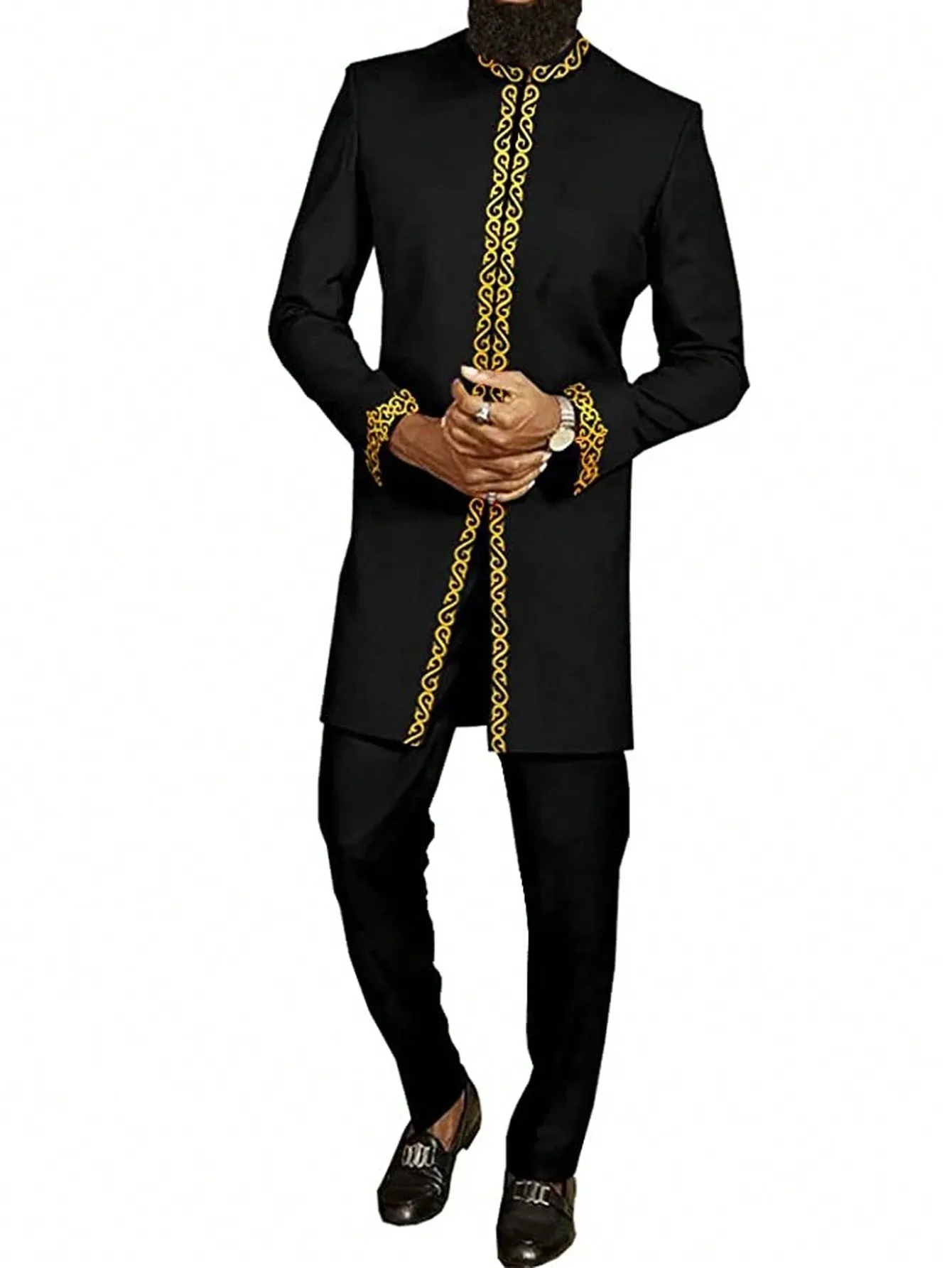Traje tradicional africano para hombre, Camisa estampada, Top con cintura elástica, pantalones blancos para boda, conjunto de 2 piezas, trajes de estilo étnico