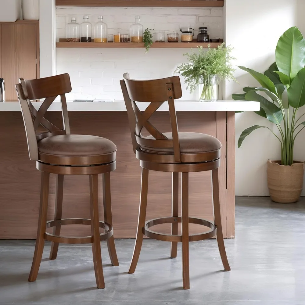 Swivel Bar Stools Set of 4, Kitchen Stools with Backs, 30 Inch Wooden Bar Stools, 360 Degrees Swivel Chair with Upholstered