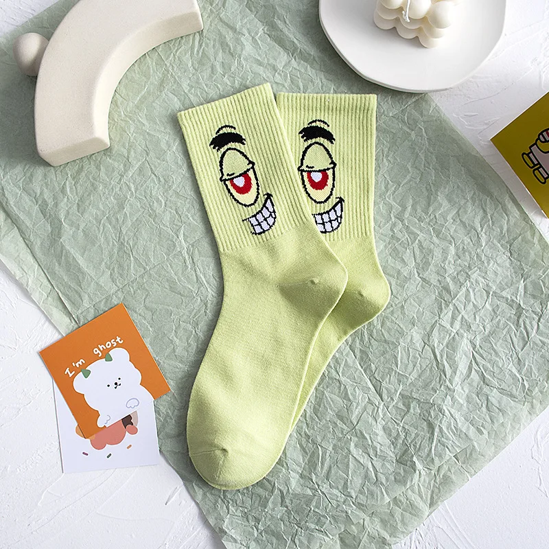 Calcetines de mujer de Bob Esponja de dibujos animados, calcetines de alta calidad a la moda para hombre y mujer, medias informales estampadas con personalidad de Hip-Hop para parejas adultas