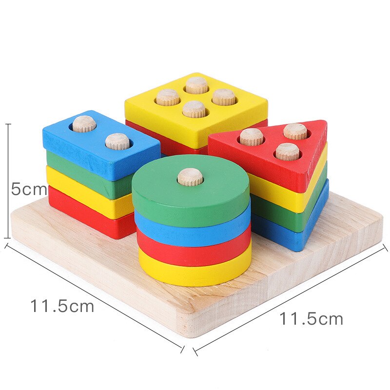 Crianças Quatro Post Modelagem Geométrica Blocos De Construção Brinquedos Montessori Jigsaw Puzzle Ensino Aids Crianças Brinquedos De Madeira