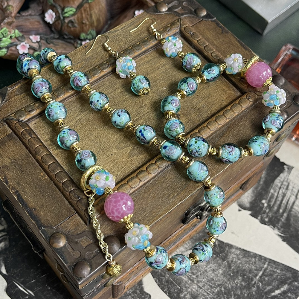 Vintage hecho a mano cuentas de cristal suéter cadena pendientes collar para mujer chica gargantilla accesorios de joyería