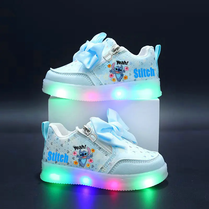 Stitch chaussures lumineuses pour enfants baskets LED pour garçons et filles sport décontracté enfants rose blanc chaussures de marche pour tout-petits dessin animé