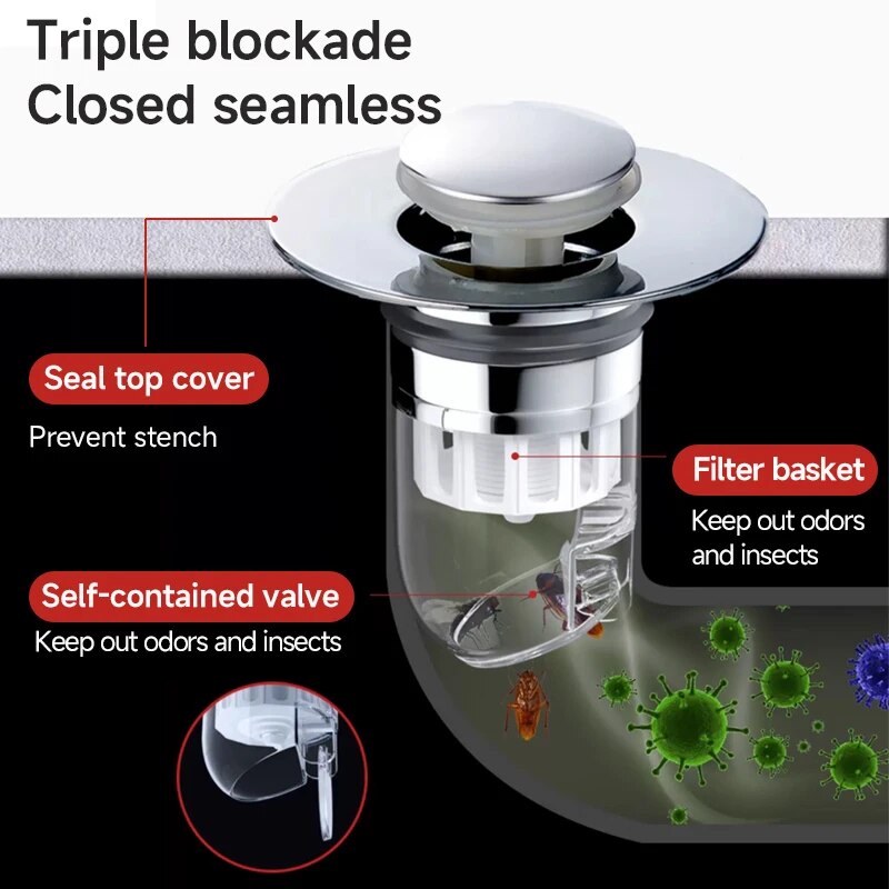 Bassin universel Pop-up Drain Filtre Lavabo Cheveux Évier Passoire Cuisine Baignoire Bouchon Douche Plug Salle De Bains Outil