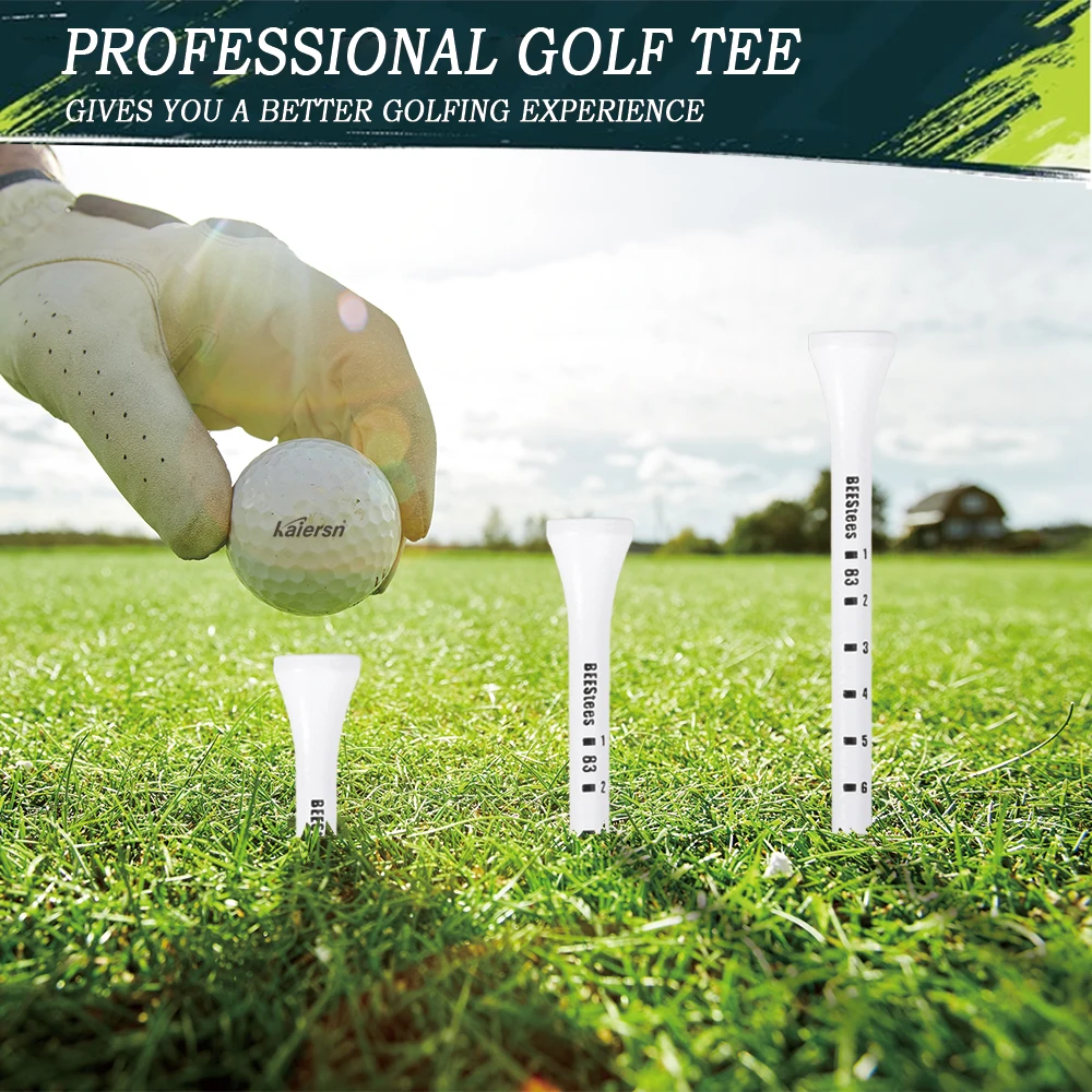 Tees da golf in legno premium da 50 pezzi con indicatori di altezza - Design antiscivolo per una posizione perfetta della palla Accessori da golf durevoli