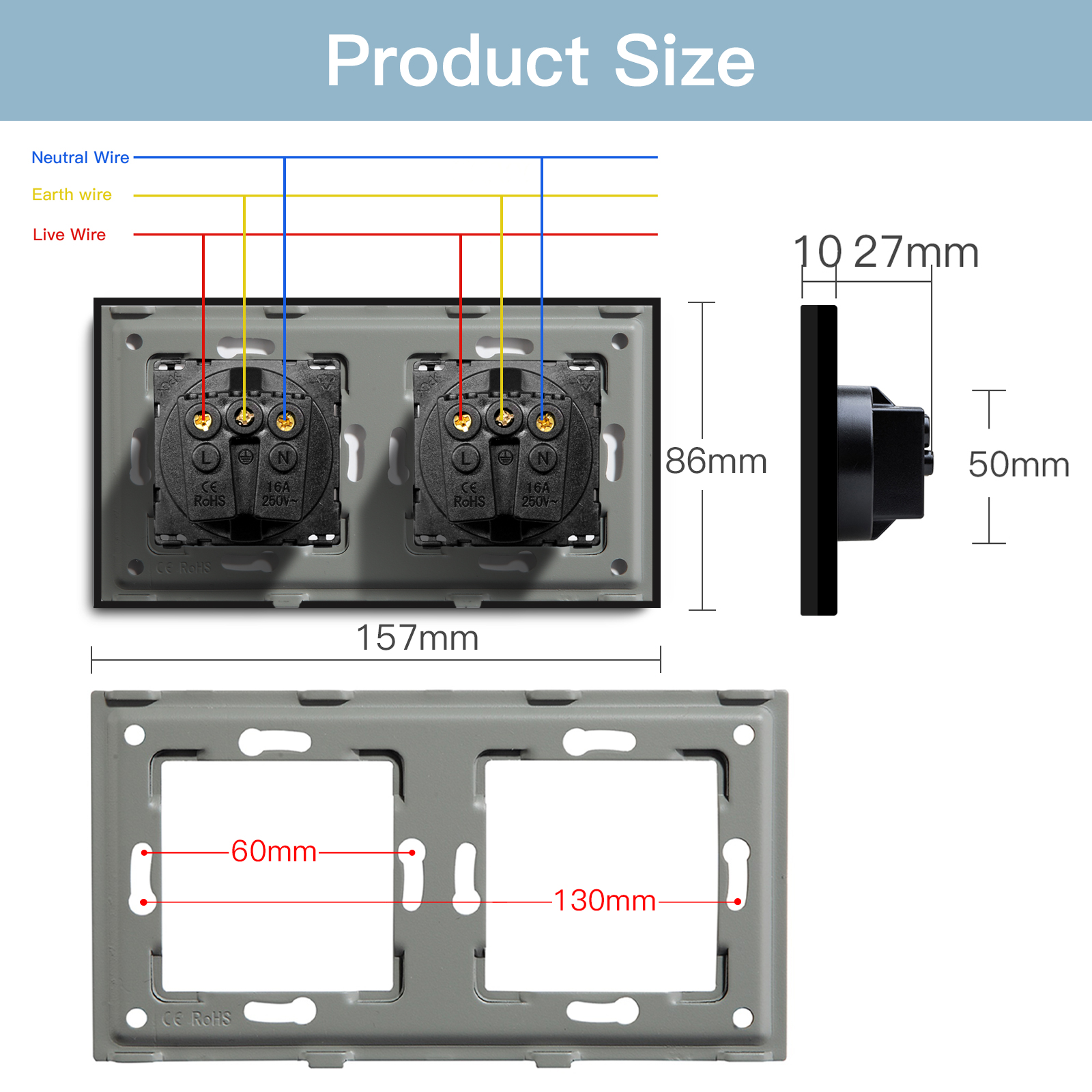 BSEED RU Standard Стена розетки электрические тип-с интерфейс выхода двойные розетки с USB заряда порт защиты стеклянной панели детей 16A