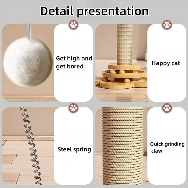 Toy Solid Wood Cat Turntable Funny Cat Stick Balls Durable Sisal Scratching Board Cat Supplies Cat Grab Column