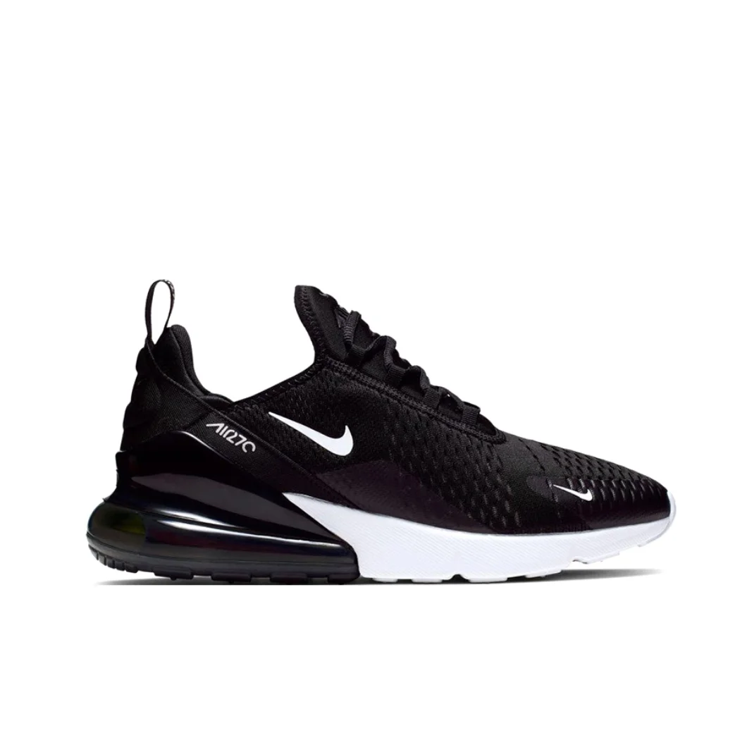 Nike New Air Max 270 Low รองเท้าผ้าใบสําหรับบุรุษและสตรีแฟชั่นอินเทรนด์รองเท้าลําลองรองเท้าผ้าใบที่สะดวกสบายและสวมใส่ได้ glossy black