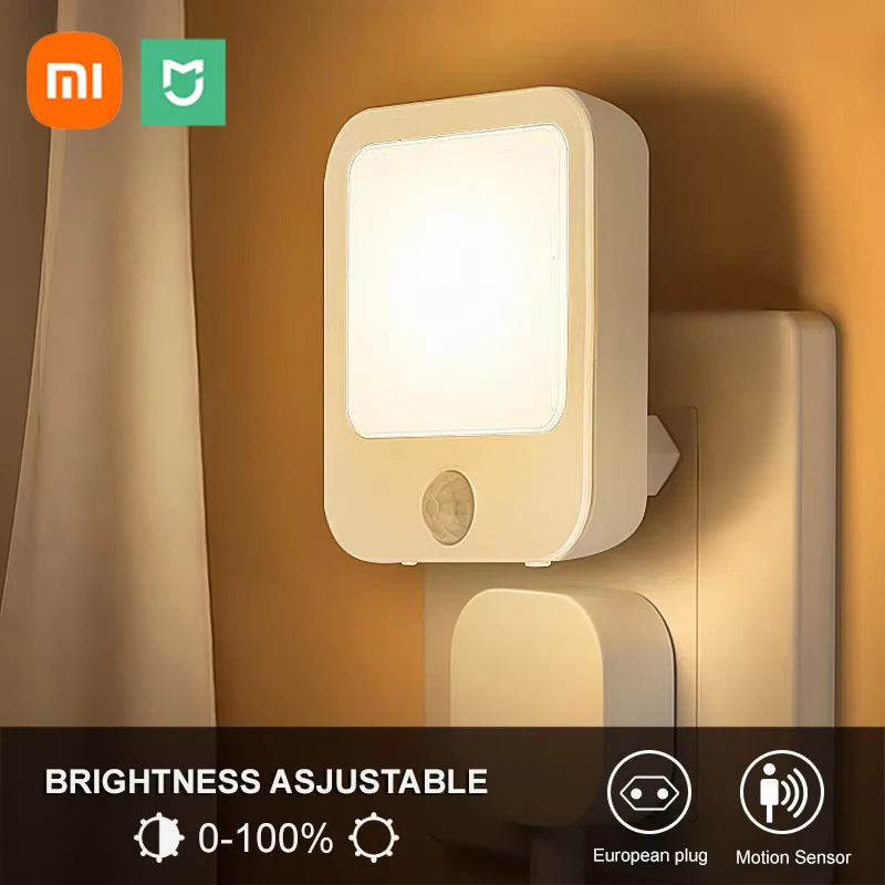 Xiaomi Mijia-luz nocturna con Sensor de movimiento y luz LED, lámparas con enchufe UE y EE. UU., lámpara nocturna inalámbrica de inducción para mesita de noche y dormitorio