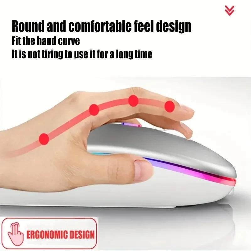Ratón inalámbrico para videojuegos, retroiluminación, Compatible con USB, recargable, RGB, silencioso, ergonómico, retroiluminado, para ordenador portátil y PC