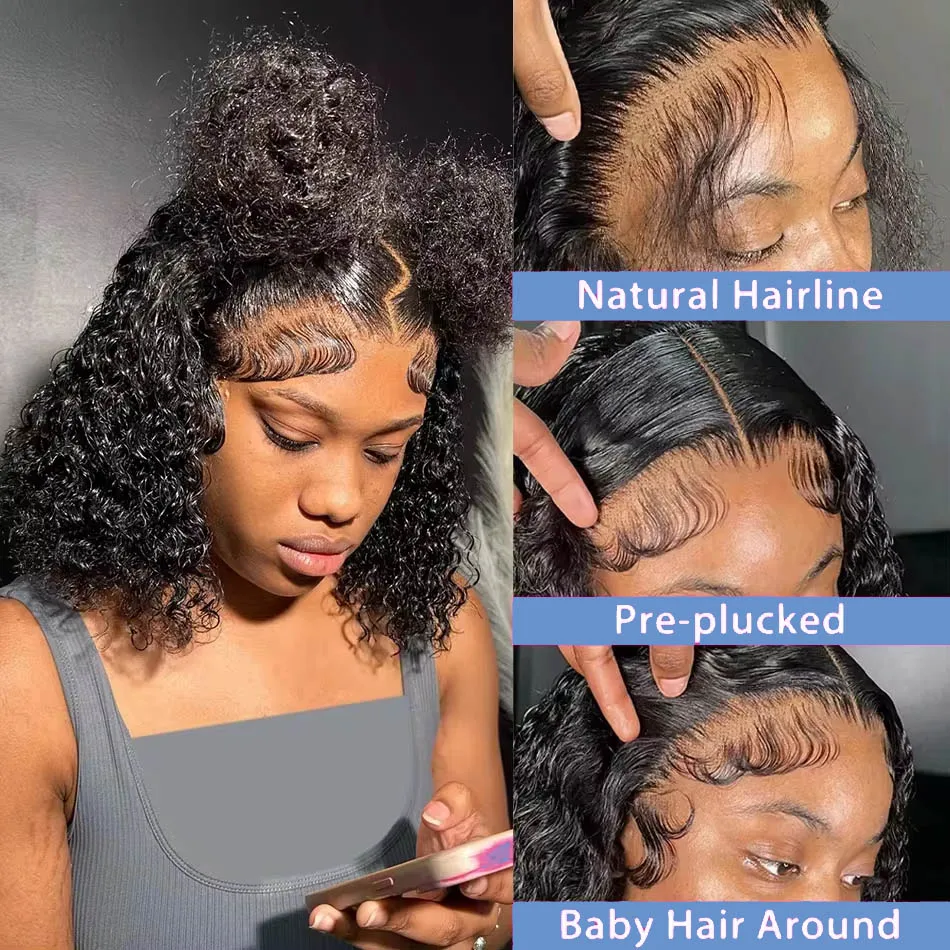 สั้นBobวิกผมDeep Wave 13X4 4X4 ลูกไม้ด้านหน้าผมมนุษย์Wigsหลวมหยิกหยักลูกไม้ปิดด้านหน้าWigsสําหรับผู้หญิงความหนาแน่น 180