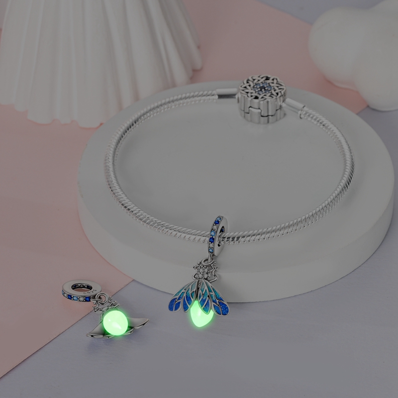100% 925 Sterling Zilveren Creatieve Blauwe Lichtgevende Vuurvlieg Bedels Hangers Passen Qikaola 925 Originele Armbanden Diy Verjaardag Sieraden