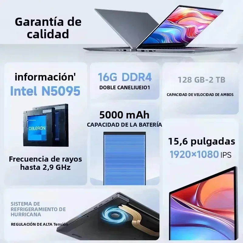 CARBAYTA 15,6 "ordenador portátil Intel Celeron N5095 Notebook PC 16 32G Ram 128GB-2TB SSD Oficina estudio PC Windows 11 1080P portátiles
