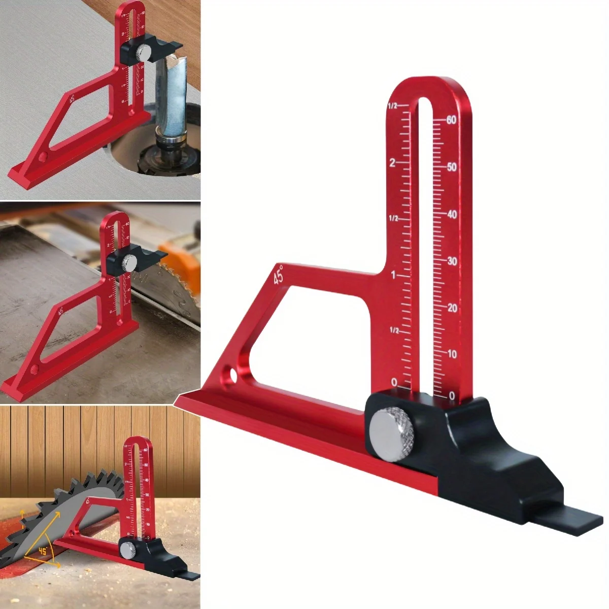 Adjustable Table Saw Depth Gauge 0-60mm W- Metric & Inch NC Laser Scale-Router Table Height Gauge Aluminum Alloy Measuring Gauge